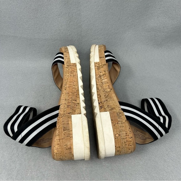Steve Madden Size 8.5 Elba Sandals Black White Strap Platform Wedge Chunky Shoes - Picture 10 of 12